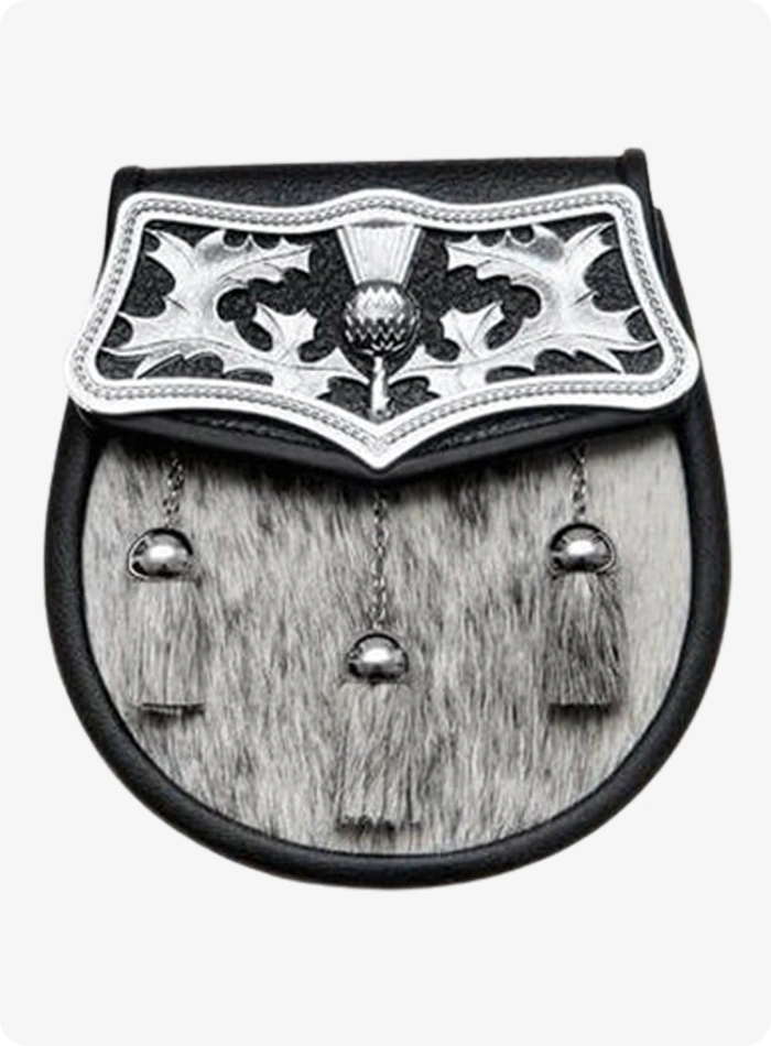 Semi Dress Black Sealskin Large Thistle Plate Sporran Antique Finish