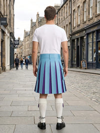 Sky Blue Leather Kilt With Purple Pleats Back Side