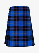 Blue and black plaid kilt on a white background