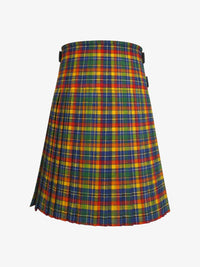 Plaid kilt with a colorful pattern on a white background