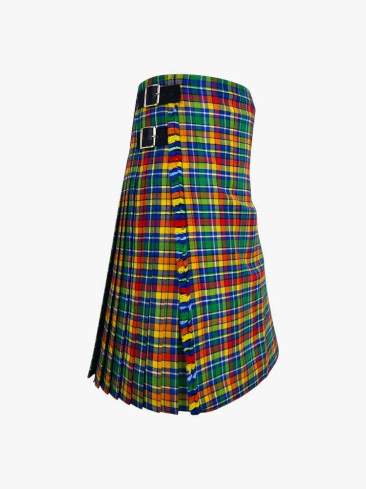 Colorful plaid kilt on a white background