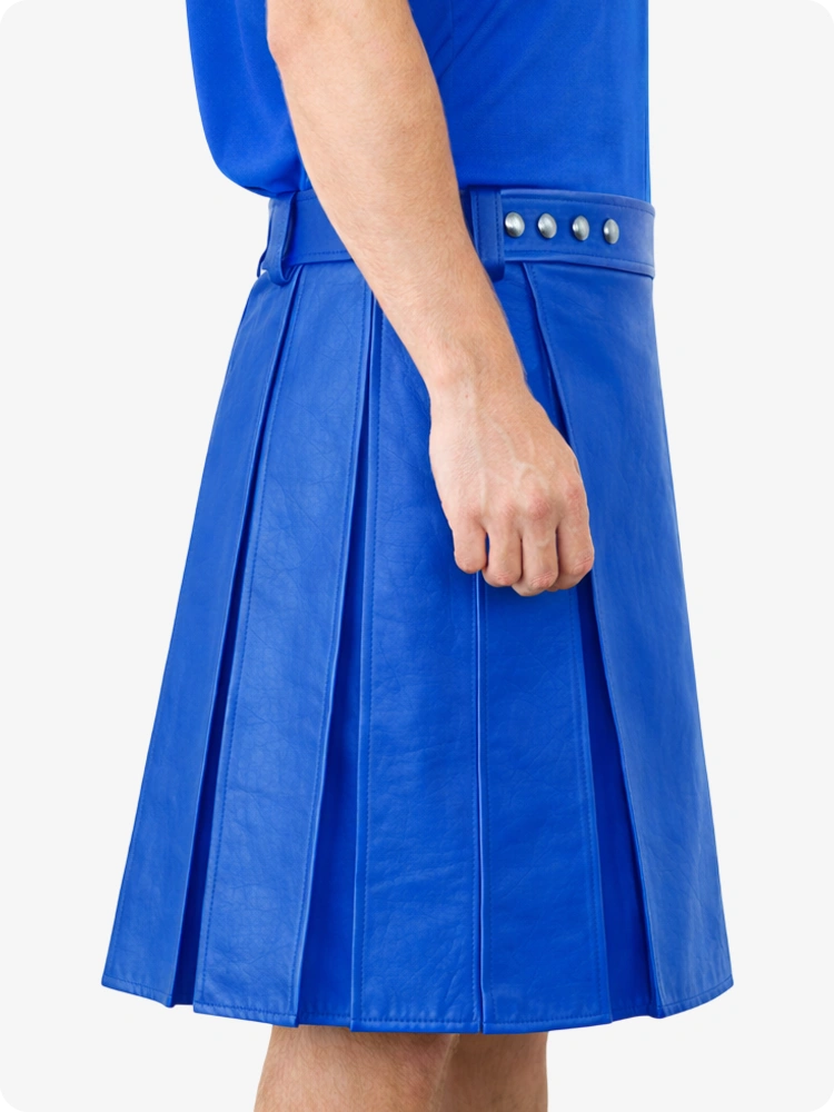 Standard-blauer Utility-Kilt aus echtem Leder mit Nietenbund