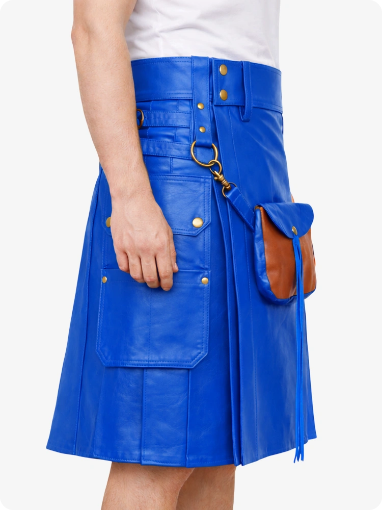 Blauer Leder Utility Kilt mit Front-Sporran