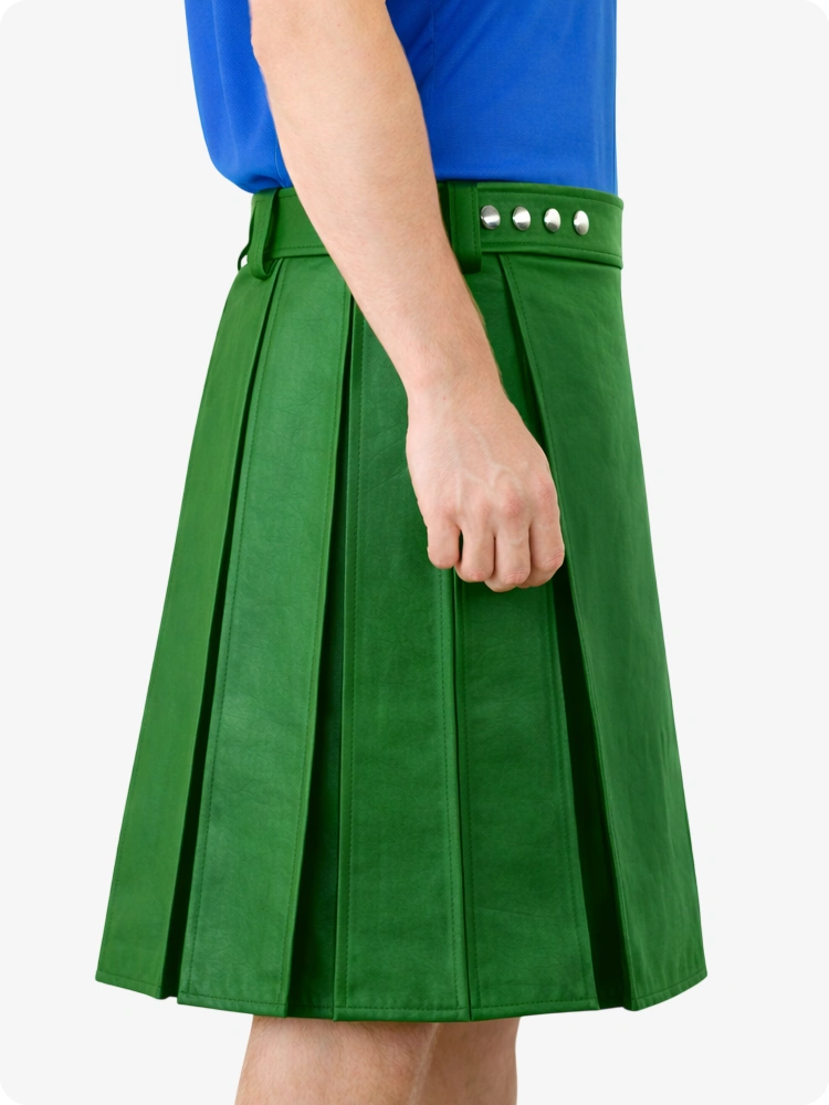 Standard-grüner Utility-Kilt aus echtem Leder mit Nietenbund