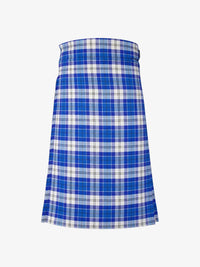 Blue and white plaid kilt on a white background