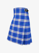 Blue and white plaid kilt with a belt on a white background