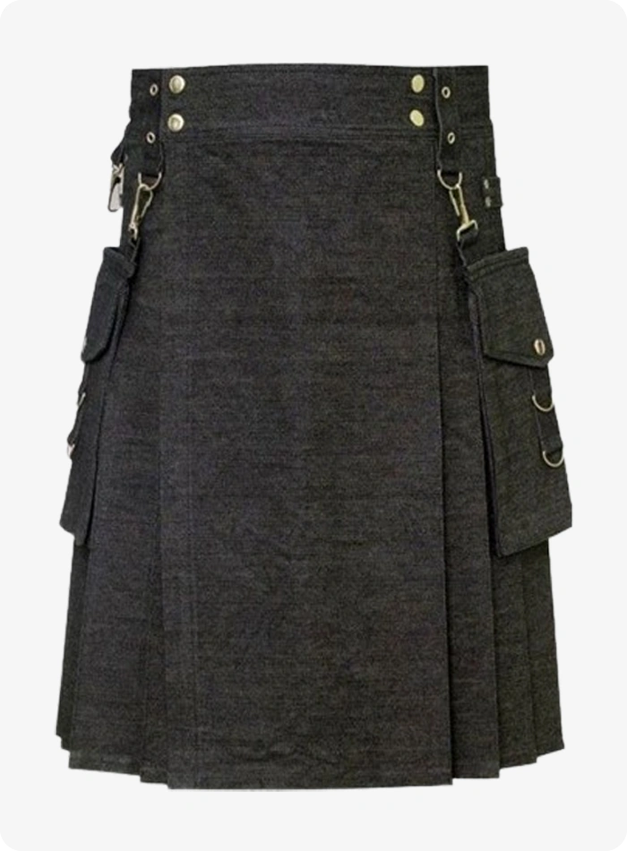 Maßgefertigter Stylischer Schwarzer Denim Kilt