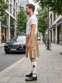 Tan And White Leather Hybrid Utility Kilt Left Side