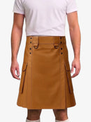 Tan Brown Leather Kilt For Men Tactical Utility Kilts
