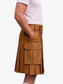 Tan Brown Leather Kilt For Men Tactical Utility Kilts