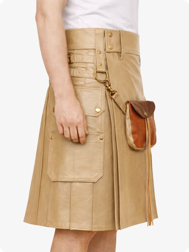 Hellbrauner Leder Utility Kilt mit Front-Sporran