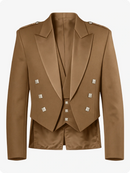 Tan Prince Charlie Kilt Jacket with Satin Lapels & Silver Square Buttons