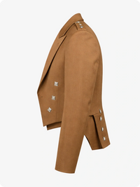 Brown jacket with decorative buttons on a white background