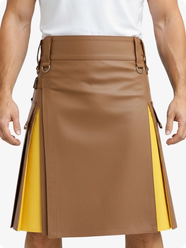 Braun & Gelb Leder Utility Kilt mit Cargotaschen