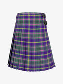 Plaid kilt with purple, green, and pink colors on a white background