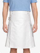 White Genuine Leather Utility Kilt with Side Pockets