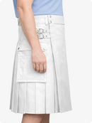 White Genuine Leather Utility Kilt with Side Pockets