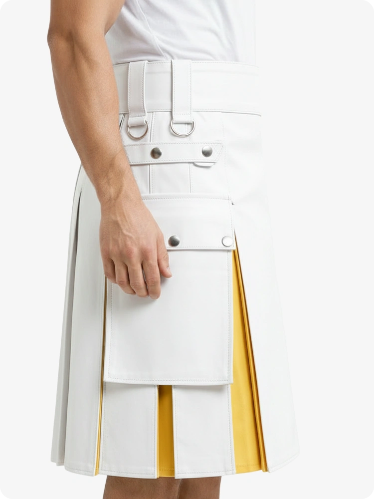 Weiß & Gelb Leder Utility Kilt mit Cargotaschen