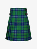 Green and blue plaid kilt on a white background