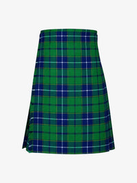 Green and blue plaid kilt on a white background