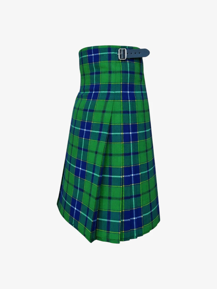 Green and blue plaid skirt on a white background