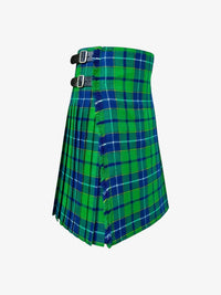 Green and blue plaid kilt on a white background