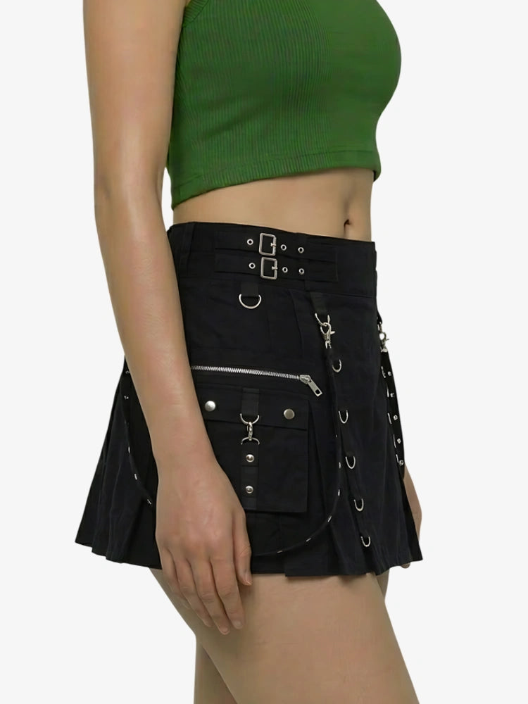 Damen Schwarzer Utility Gothic Kilt