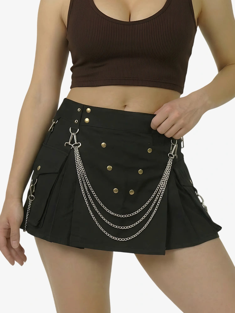 Damen Berühmter Cargo Utility Kilt mit Goldenen Ketten