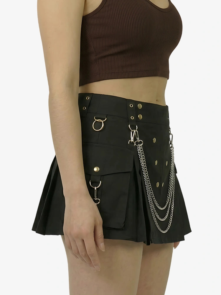 Damen Berühmter Cargo Utility Kilt mit Goldenen Ketten