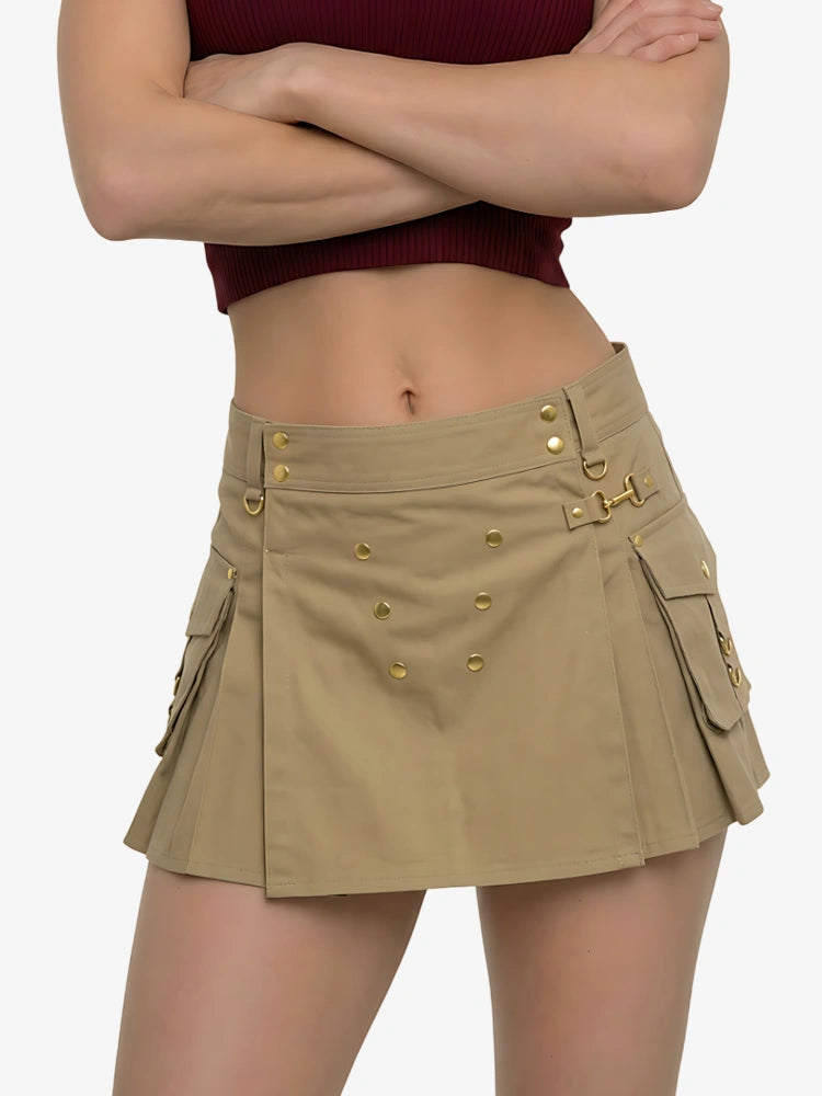Damen Khaki Utility Kilt mit Goldknopf