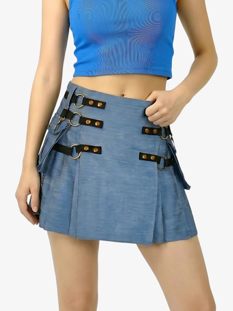 Damen Verstellbarer Blauer Denim Kilt