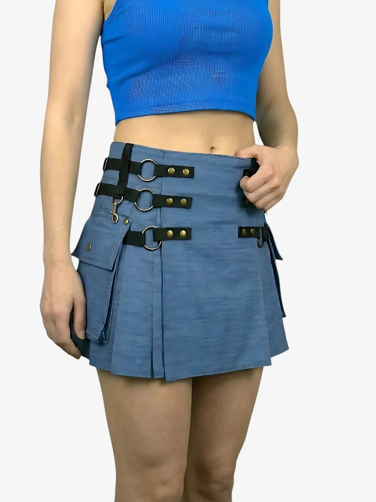Damen Verstellbarer Blauer Denim Kilt