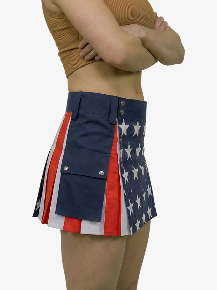 Damen Amerikanische Flagge Traditioneller Baumwoll Utility Kilt