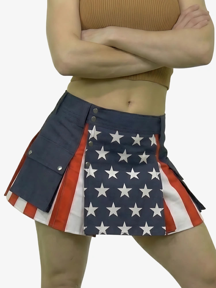 Damen Amerikanische Flagge Traditioneller Baumwoll Utility Kilt