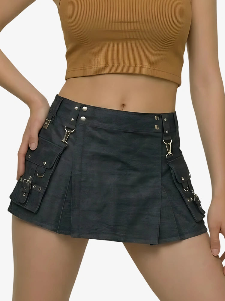 Damen Premium schwarzer Denim Utility Kilt
