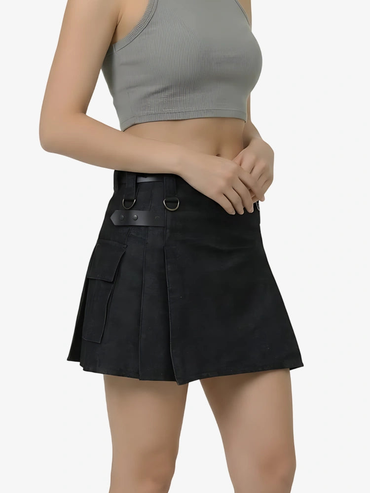 Damen Schwarzer Denim Utility Kilt