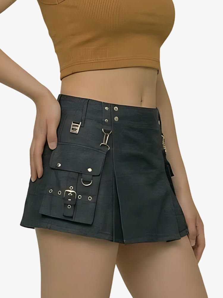 Damen Premium schwarzer Denim Utility Kilt