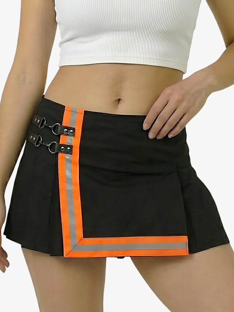 Damen Schwarzer Feuerwehr Kilt mit orangefarbenen Streifen