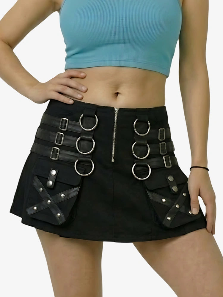 Damen Schwarzer Gothic Fashion Utility Kilt