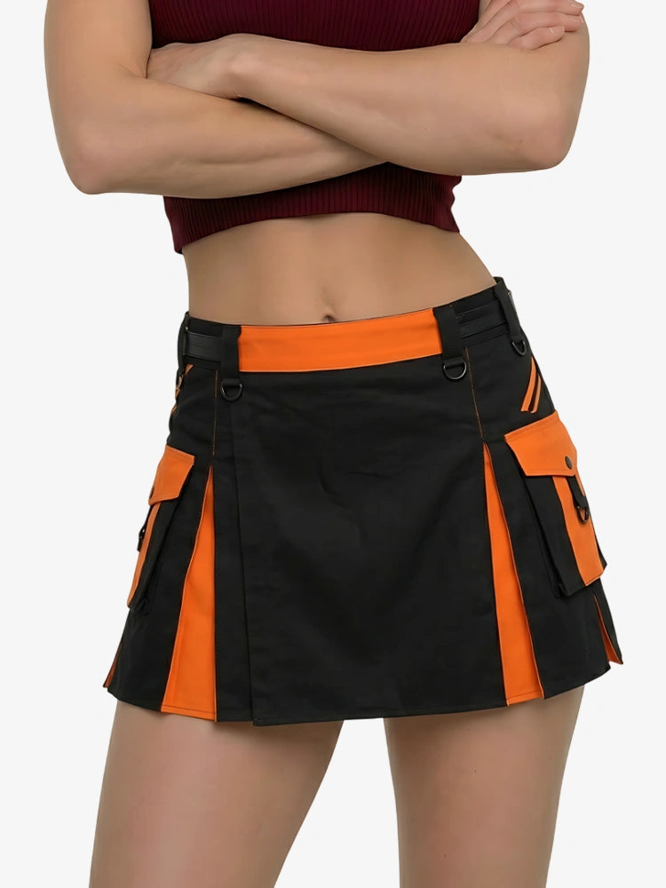 Damen Schwarz & Orange Utility Kilt