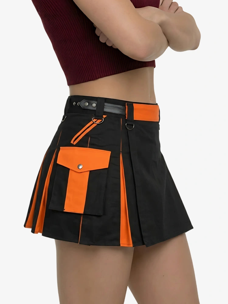 Damen Schwarz & Orange Utility Kilt