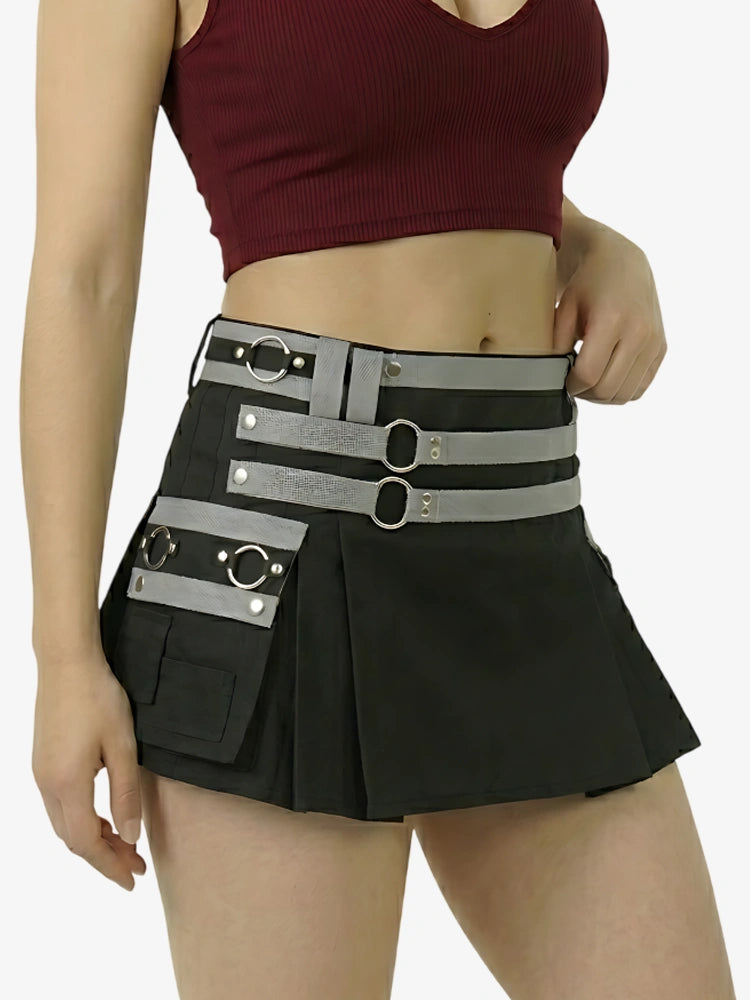 Damen Schwarzer und Grauer Utility Kilt