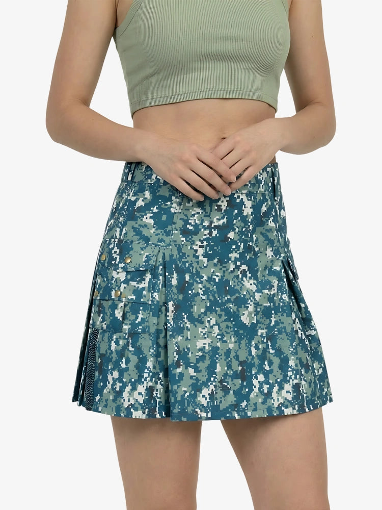 Damen Blauer Camouflage Utility Kilt