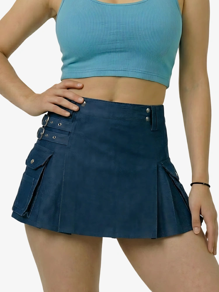 Damen Blauer Denim Utility Kilt