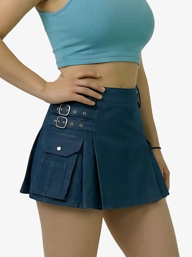 Damen Blauer Denim Utility Kilt