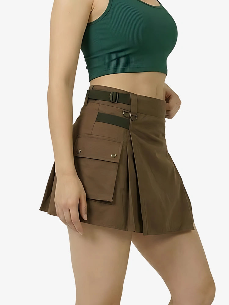 Damen Brauner Utility Kilt mit Leder-Riemen
