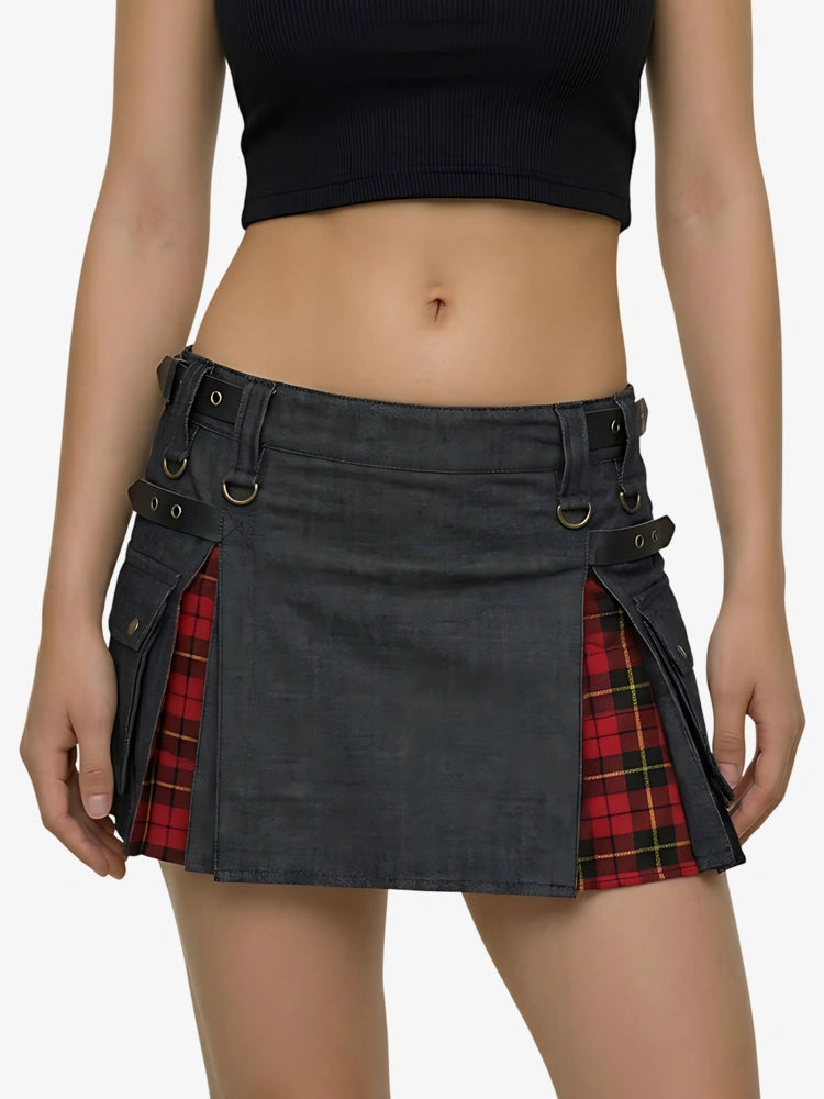Damen schottischer schwarzer Denim Kilt