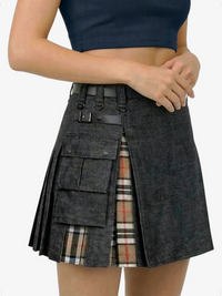 Women Campbell Tartan Black Denim Kilt