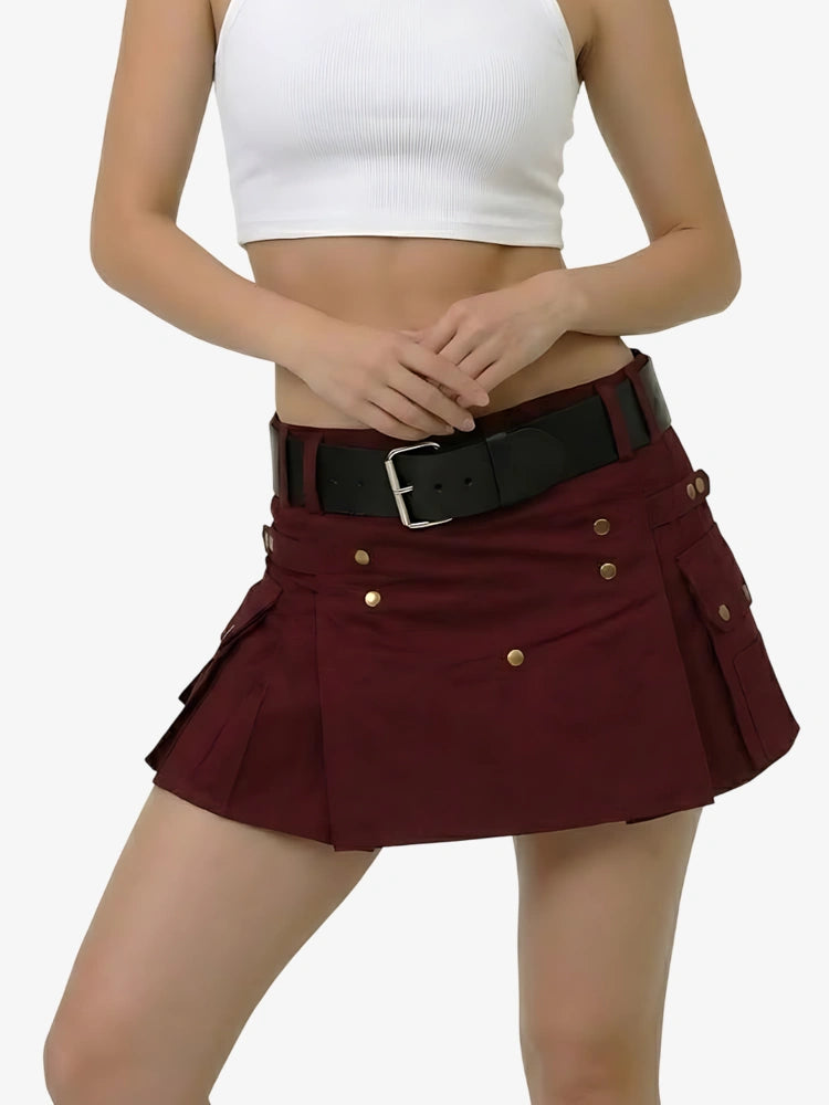 Damen Klassischer Burgunderroter Utility Kilt