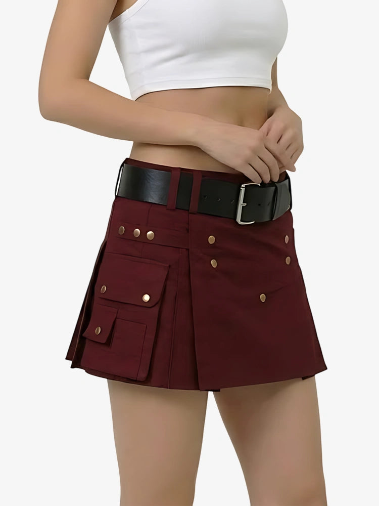 Damen Klassischer Burgunderroter Utility Kilt